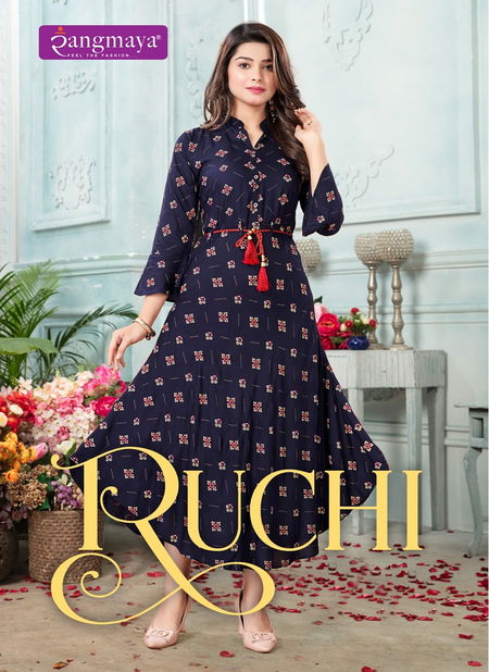 Ruchi By Rangmaya Rayon Printed Party Wear Kurtis Wholesale Shop In Surat
 Catalog