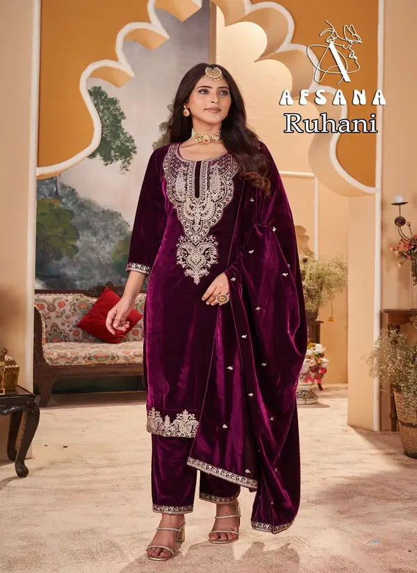 Ruhani By Afsana Winter Wear Embroidery Velvet Salwar Kameez Suppliers In Surat