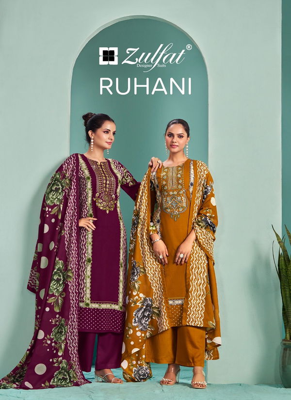 Ruhani By Zulfat Viscose Rayon Printed Dress Material Orders In India