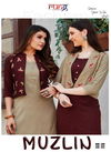 Rung Muzlin Heavy Slub Rayon Designer Party Wear Kurti With Jacket Collection
