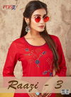 Rung Razzi 3 Latest Designer Party Wear Festive Wear Straight Line Embroidery Work Kurtis Collection  