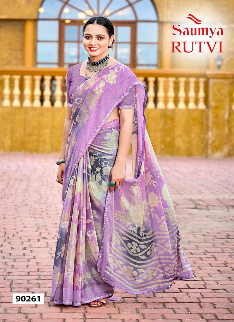 Rutvi By Saumya Chiffon Brasso Printed Sarees Suppliers In india Catalog