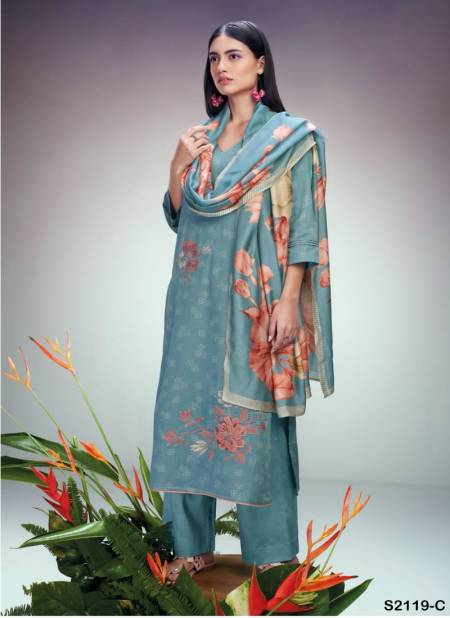 Ruwanthi 2119 By Ganga Heavy Printed Cotton Silk Dress Material Catalog