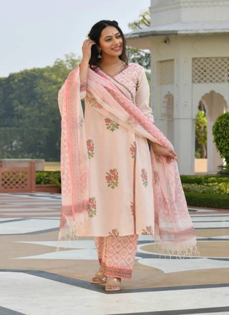  RX47 Aaheli Pink Printed Cotton Kurti With Bottom Dupatta