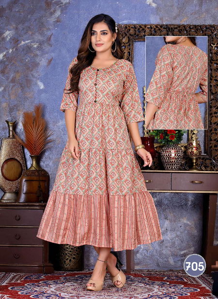 Saadgi Flora New Fancy Wear Rayon Printed Anarkali Kurti Collection Catalog