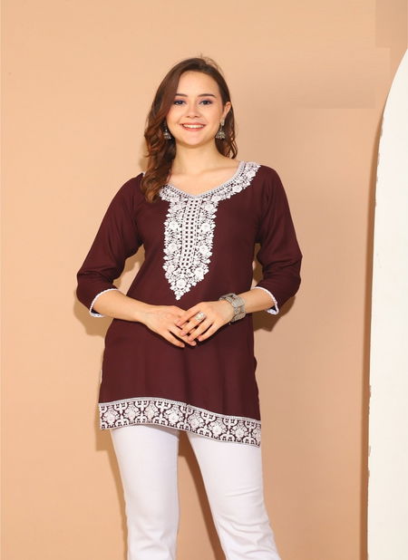 Saamya By Trendy Designer Rayon Short Kurti Wholesale Price In Surat
 Catalog