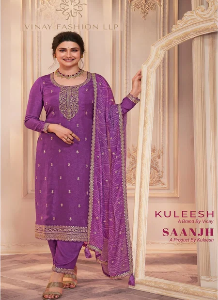 Saanjh By Vinay Kuleesh Silk Georgette Embroidered Salwar Kameez Manufacturers
