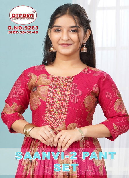 Saanvi Pant Set 9263 Rayon Printed Anarkali Kurtis Set Wholesalers In Delhi