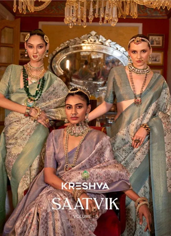 Saatvik Vol 3 By Kreshva Tusser Silk Digital Printed Sarees Wholesale In India