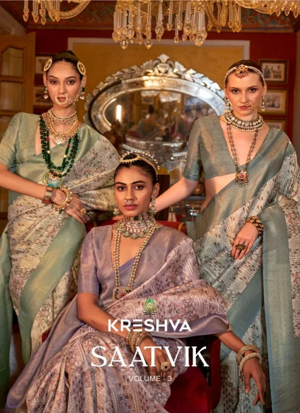 Saatvik Vol 3 By Kreshva Tusser Silk Digital Printed Sarees Wholesale In India