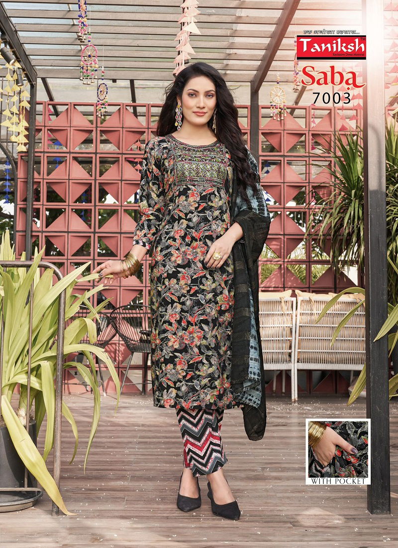 Saba Vol 7 By Taniksh Rayon Foil Printed Kurti With Bottom Dupatta Orders In India Catalog