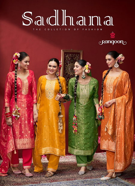 Sadhana By Rangoon Shimmer Jacquard Kurti With Bottom Dupatta Suppliers In India