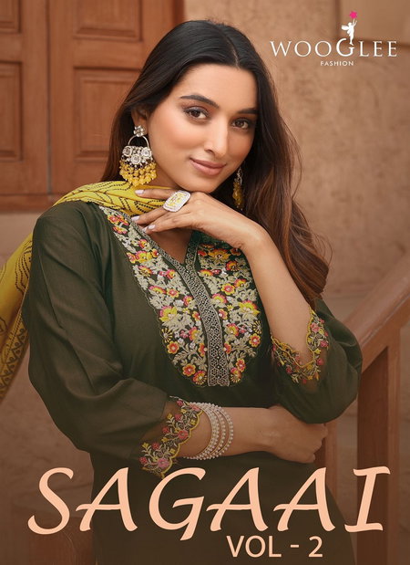 Sagaai Vol 2 By Wooglee Viscose Wevaing Kurti With Bottom Dupatta Suppliers In India