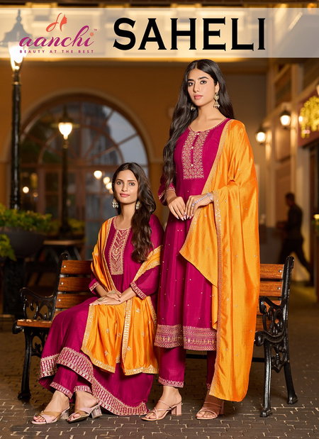 Saheli By Aanchi Vichitra Silk Online Kurti With Bottom Dupatta Wholesale