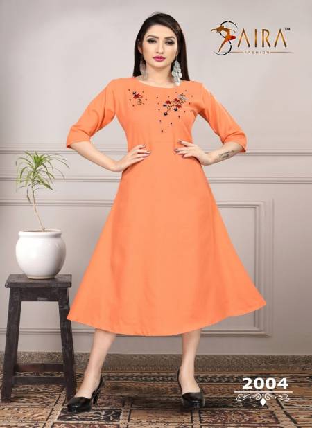 SAIRA SUNEHRI VOL-2 Fancy Casual Wear Round Style Heavy Ruby Slub Cotton With Nack Value Addition Work Kurti Collection Catalog