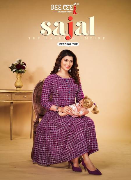 Sajal By Dee Cee Flaired Rayon Printed Feeding Kurtis Wholesale Clothing Suppliers In India Catalog
