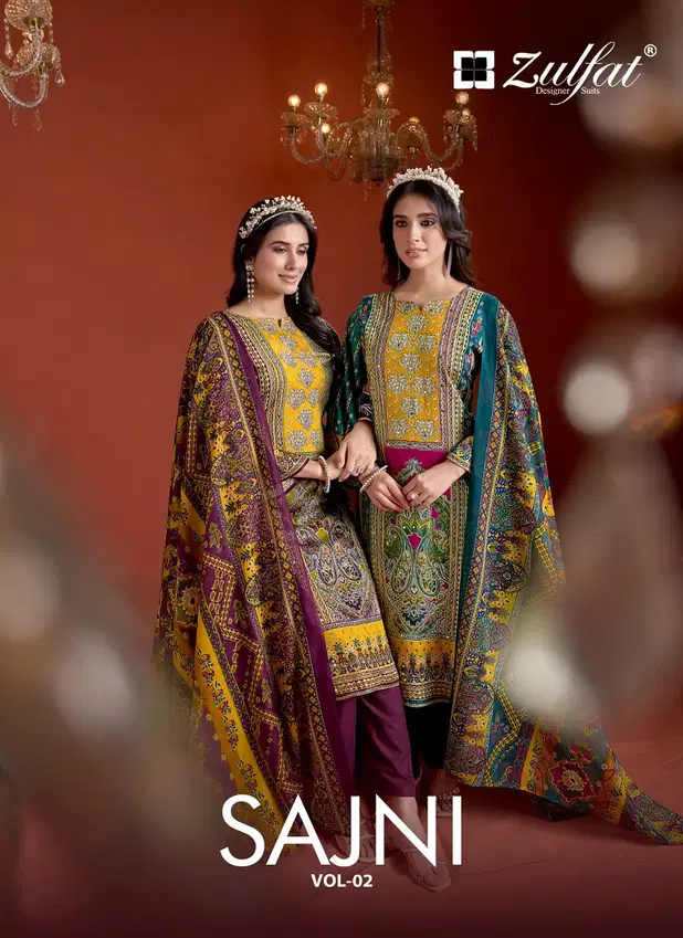 Sajni Vol 2 By Zulfat Cotton Mal Mal Print Dress Material Exporters In India