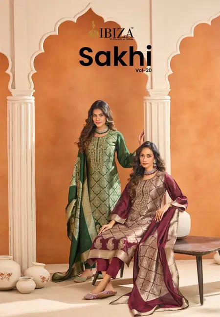 Sakhi Vol 20 By Ibiza Banglory Silk Jacquard Dress Material Suppliers In India

