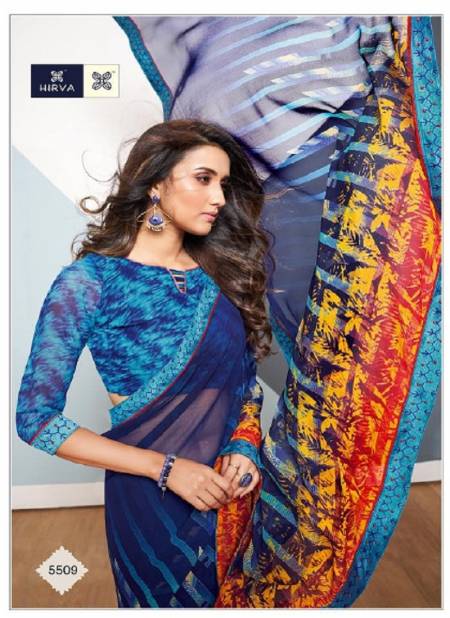 Hirva Sakhiya Latest Regular Wear Chiffon Printed With Full Lace Saree Collection Available Full Set At Wholesale Price  Catalog