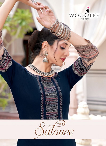 Salonee Vol 8 By Wooglee Rayon Embroidery Kurtis Exporters In India