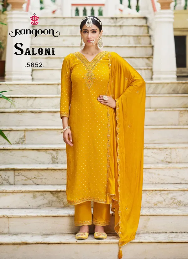 Saloni By Rangoon Chinon Kurti With Bottom Dupatta Suppliers In India