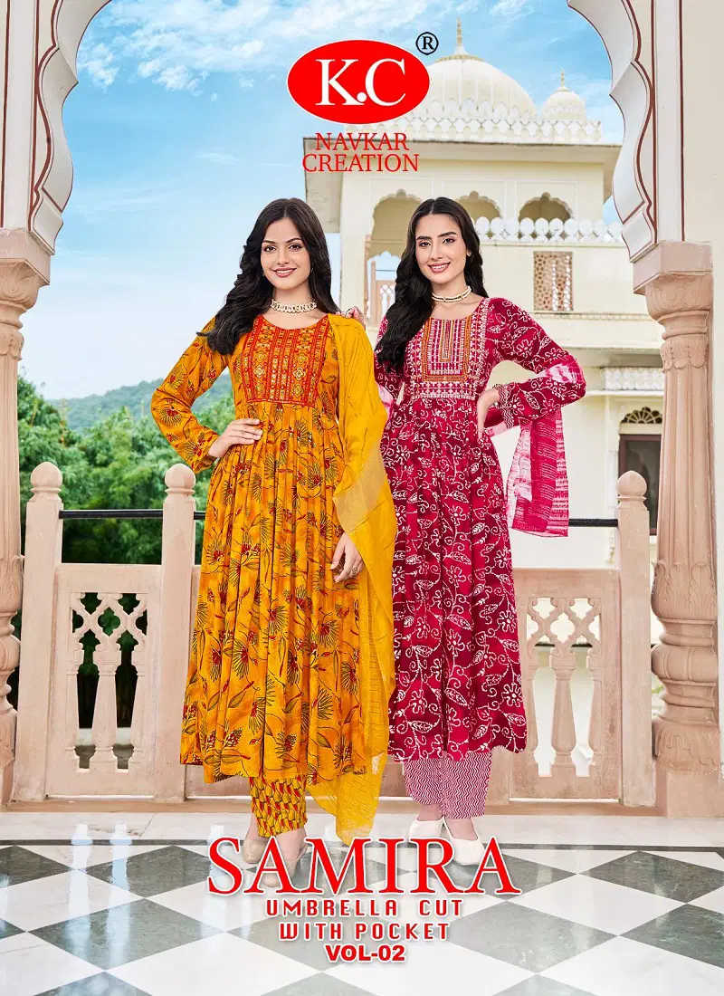 Samira Vol 2 By Kc Rayon Printed Kurti With Bottom Dupatta Wholesalers In Delhi
 Catalog