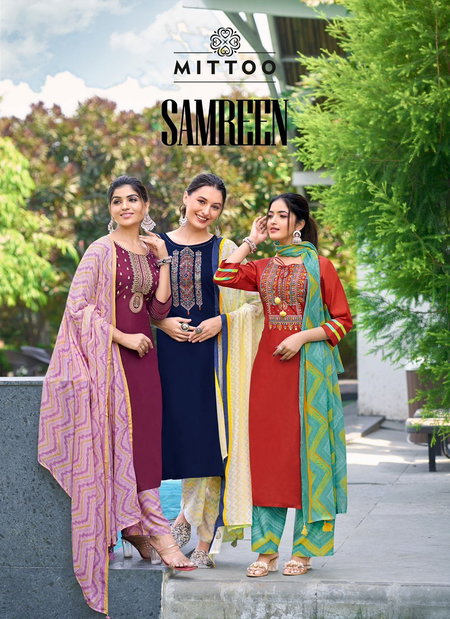 Samreen By Mittoob Hand Work Rayon Designer Kurti With Bottom Dupatta Wholesalers In Delhi