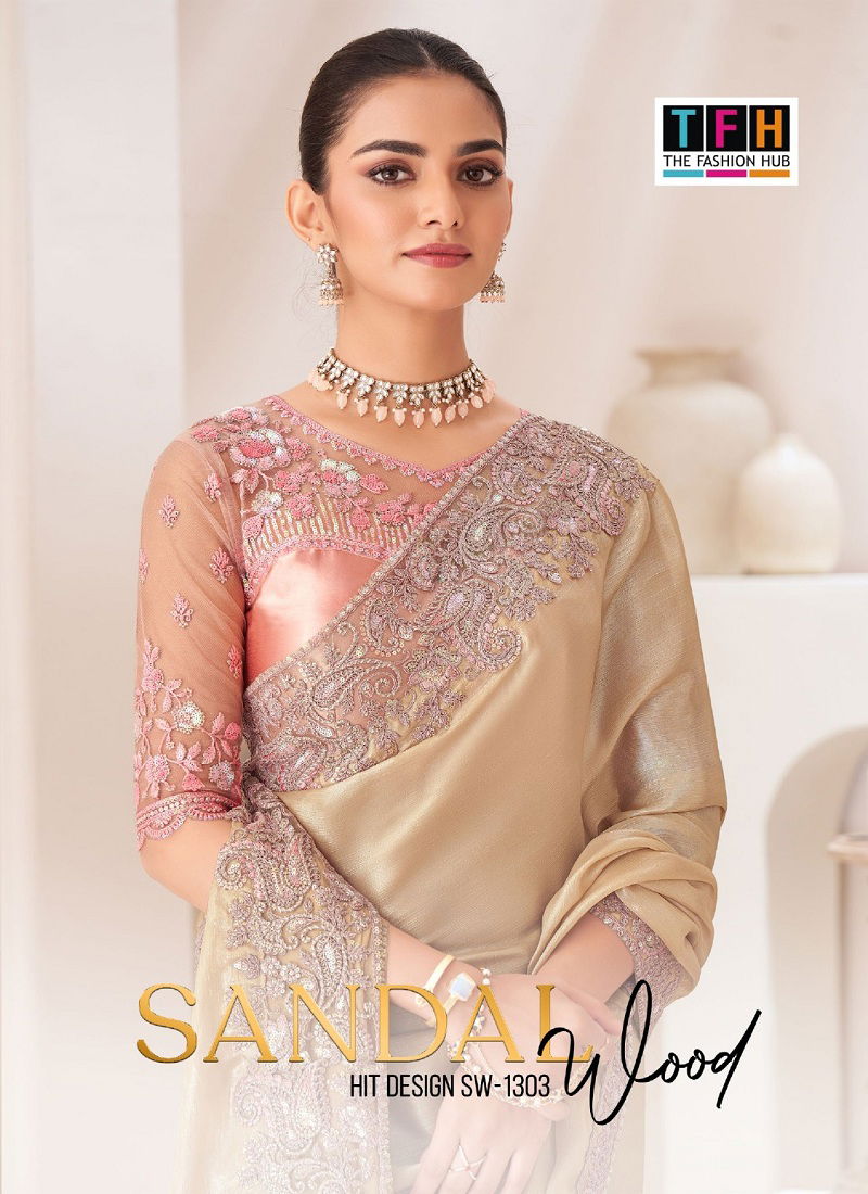 Sandal Wood 1303 Hit Colour By TFH Designer Party Wear Sarees Online Wholesale Catalog