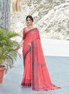 Sangam Rangeen Thread Work Ethnic Wear Linen Cotton Printed Saree Collection