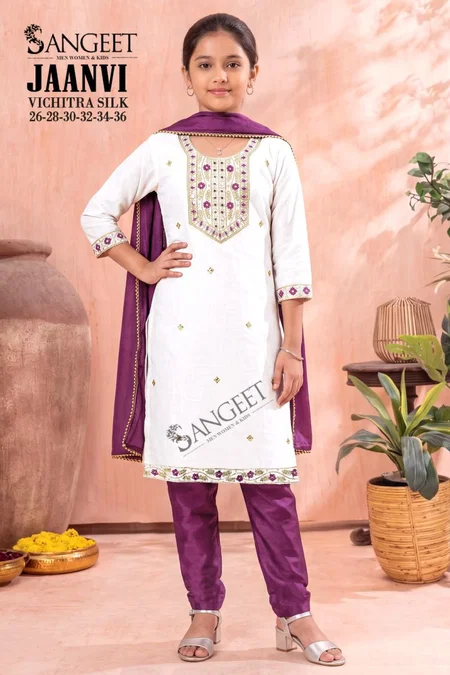 Jaanvi By Sangeet Vichitra Silk Kids Girls Wear Kurti Set 