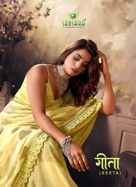 Geeta By Sanskar Georgette Embroidery Fashionable Sarees Wholesale In India