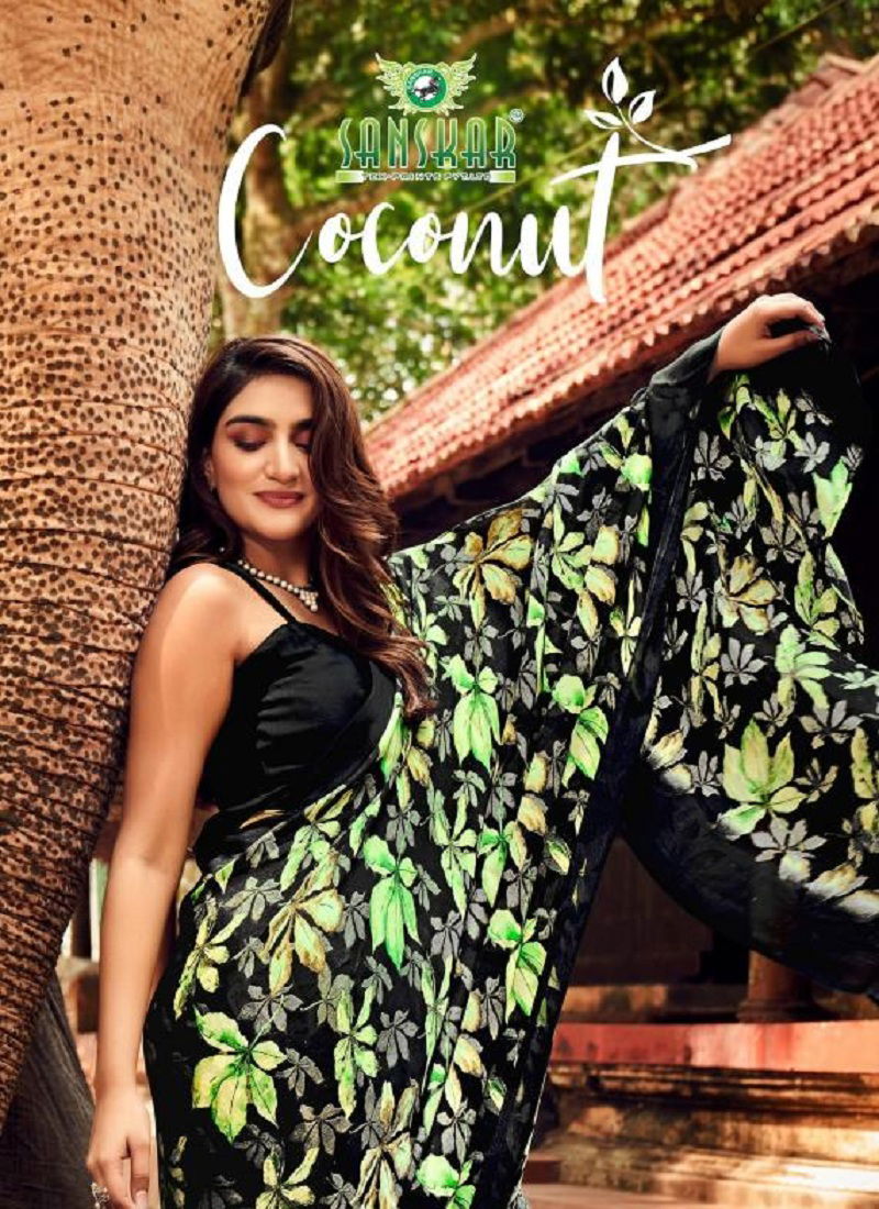 Coconut By Sanskar Satin Siffon Florence Printed Trendy Sarees