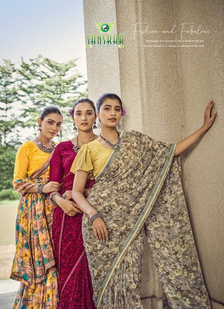 Malaika By Sanskar Embroidery Work Georgette Saree Wholesale Clothing Distributors In India