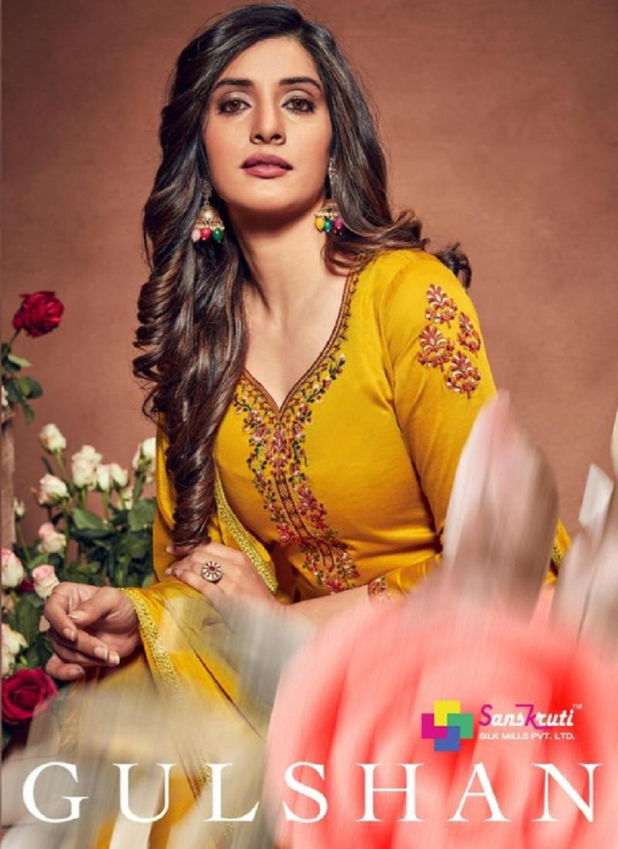 Sanskruti Gulshan Latest Fancy Designer Heavy Fancy Festive Wear Pure Jam Satin With Embroidery Work Designer Dress Material
