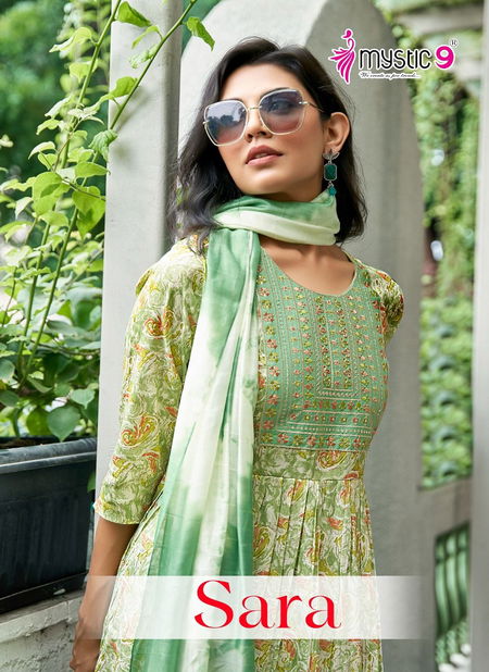 Sara Vol 11 By Mystic 9 Rayon Capsule Foil Printed Kurti With Bottom Dupatta Wholesale Online Catalog