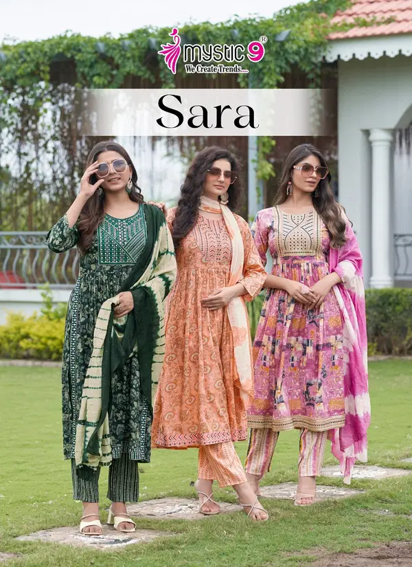 Sara Vol 14 By Mystic 9 Naira Rayon Kurti With Bottom Dupatta Wholesale Online