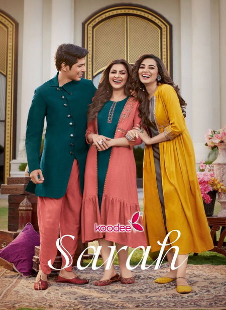 Sarah By Koodee Chinon Embroidery Shrug Designer Kurtis Wholesale Price In Surat Catalog