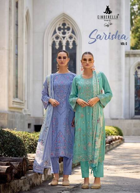 Sarisha Vol 3 Cinderella Muslin Embroidery Designer Salwar Suits Wholesale Price In Surat Catalog