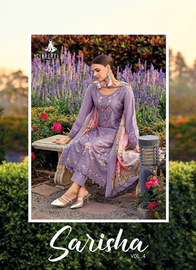 Sarisha Vol 4 Cinderella Muslin Embroidery Designer Salwar Suits Wholesale Online Catalog