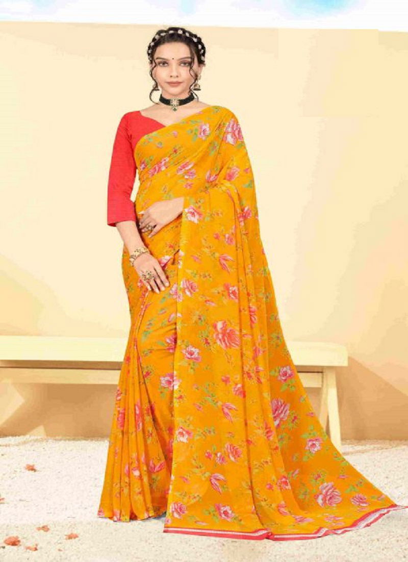 Saroj Spring Georgette 5 Ethnic Wear Wholesale Printed Georgette Sarees