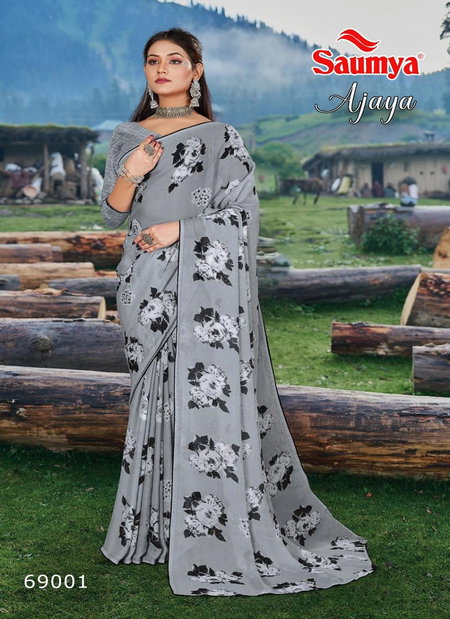 Saumya By Ajaya Designer Dull Moss Double Printed Sarees Catalog