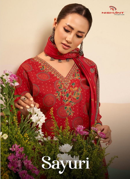 Sayuri By Nishant Muslin Silk Printed Embroidery Dress Material Exporters In India