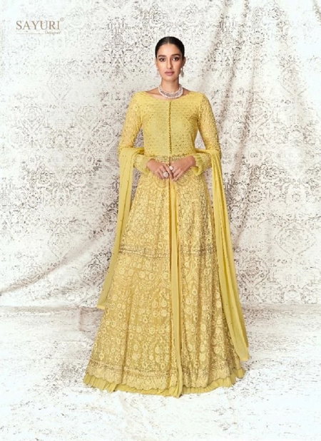 Sayuri Varima 146 Yellow Designer Georgette Wedding Wear Readymade Suits Bulk Order In India
