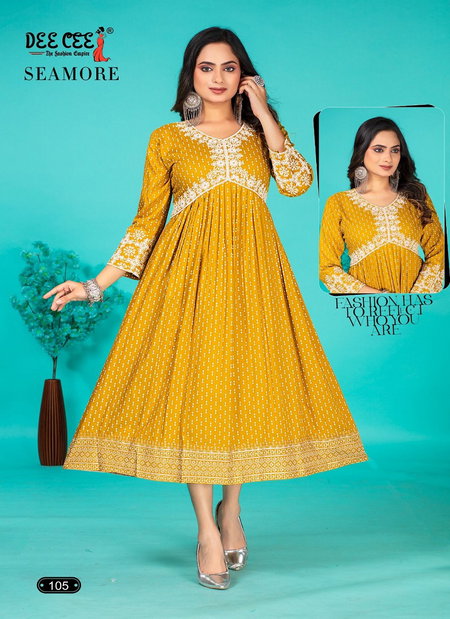 Seamore By Dee Cee Rayon Designer Aliya Cut Printed Kurti Wholesale Online
