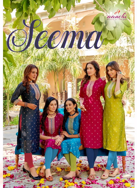 Seema By Aanchi Straight Cut Embroidery Kurtis Wholesale Market In Surat