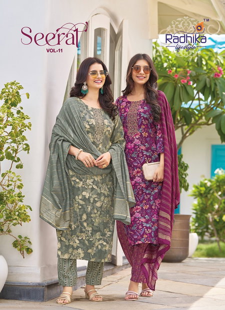 Seerat Vol 11 By Radhika Rayon Kurti With Bottom Dupatta Wholesale Market In Surat