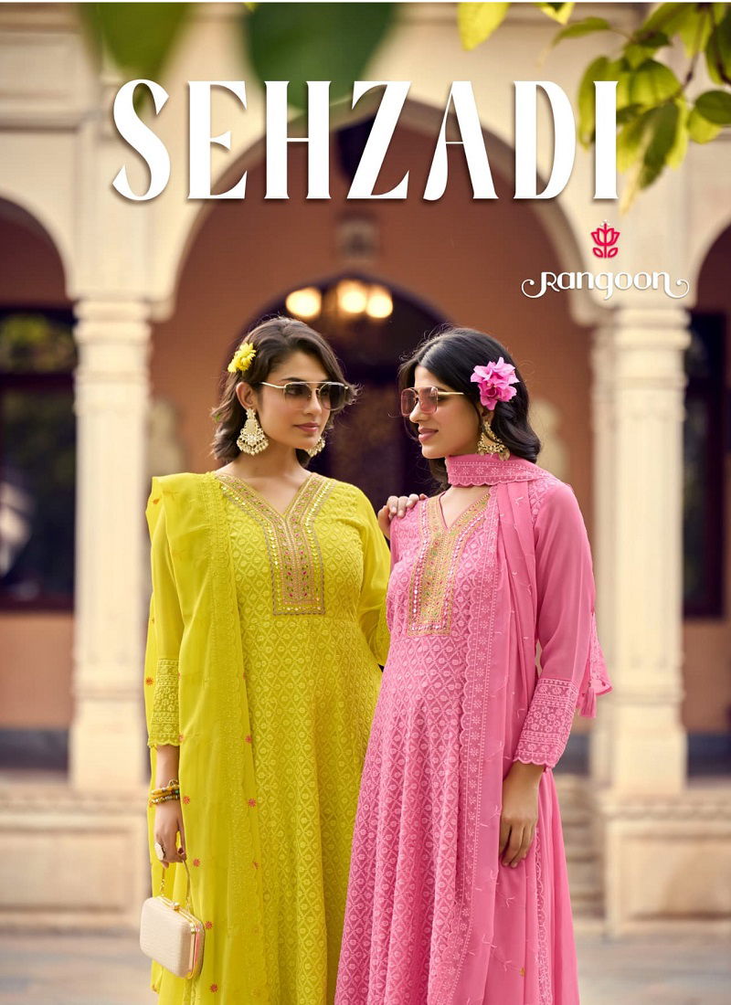 Sehzadi By Rangoon Heavy Work Georgette Designer Kurti With Bottom Dupatta Bulk Order In India