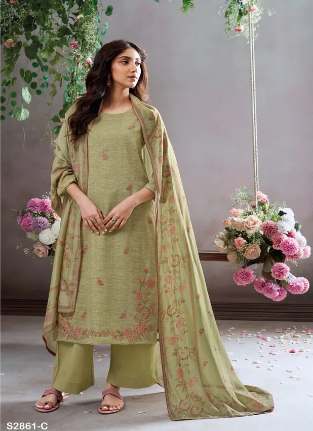 Sera 2861 By Ganga Cotton Linen Printed Dress Material Orders In India