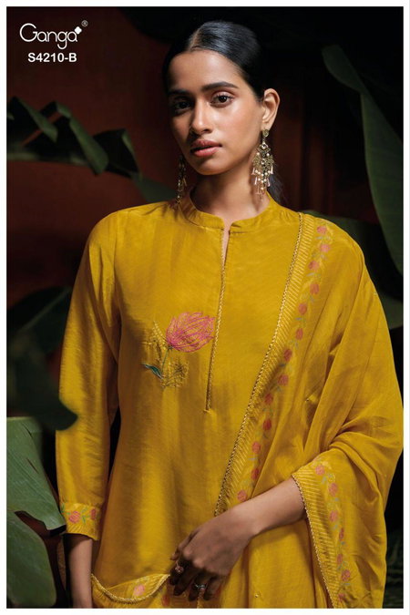 Serena 4210 By Ganga Bemberg Silk Satin Designer Salwar Suits Exporters In India