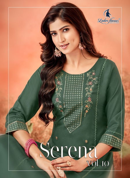 Serena Vol 10 By Ladies Flavour Rayon Embroidery Kurti Wholesale Shop In Surat Catalog